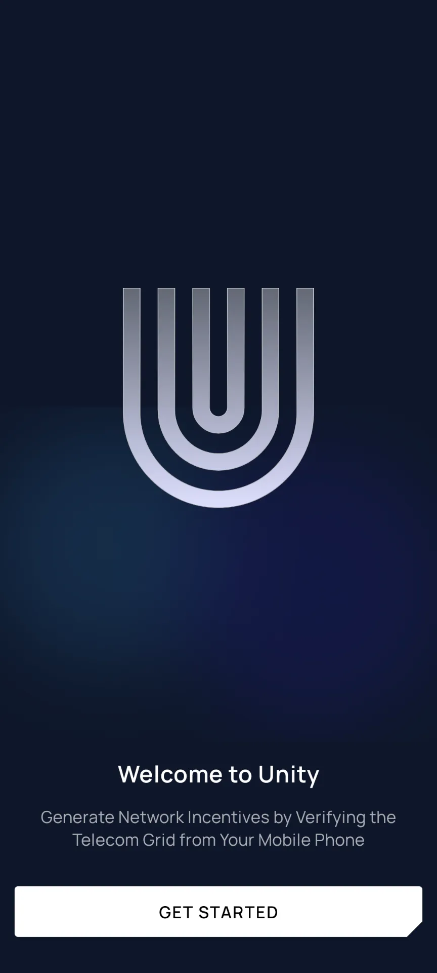 Unity Welcome Screen — Tap GET STARTED