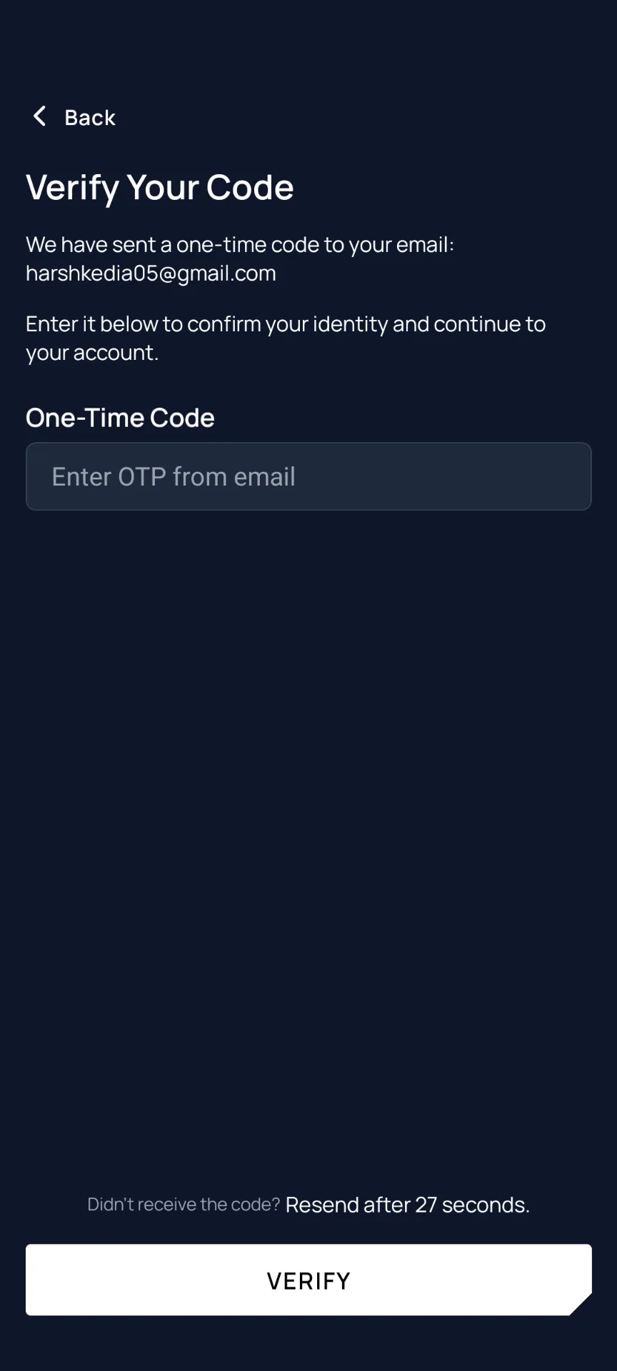Verify Your Code — OTP field